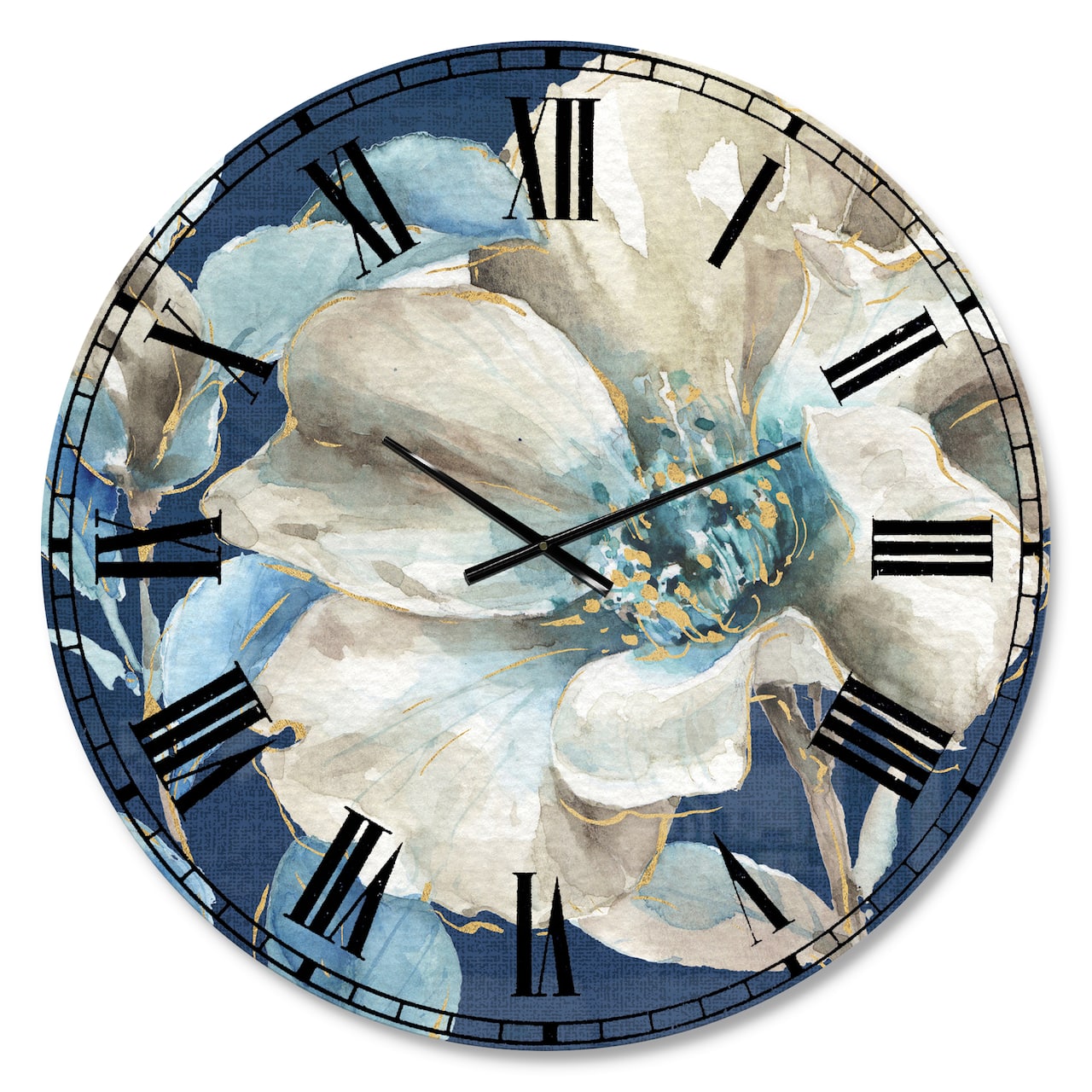 Designart Indigold Watercolor Flower I Traditional Wall Clock